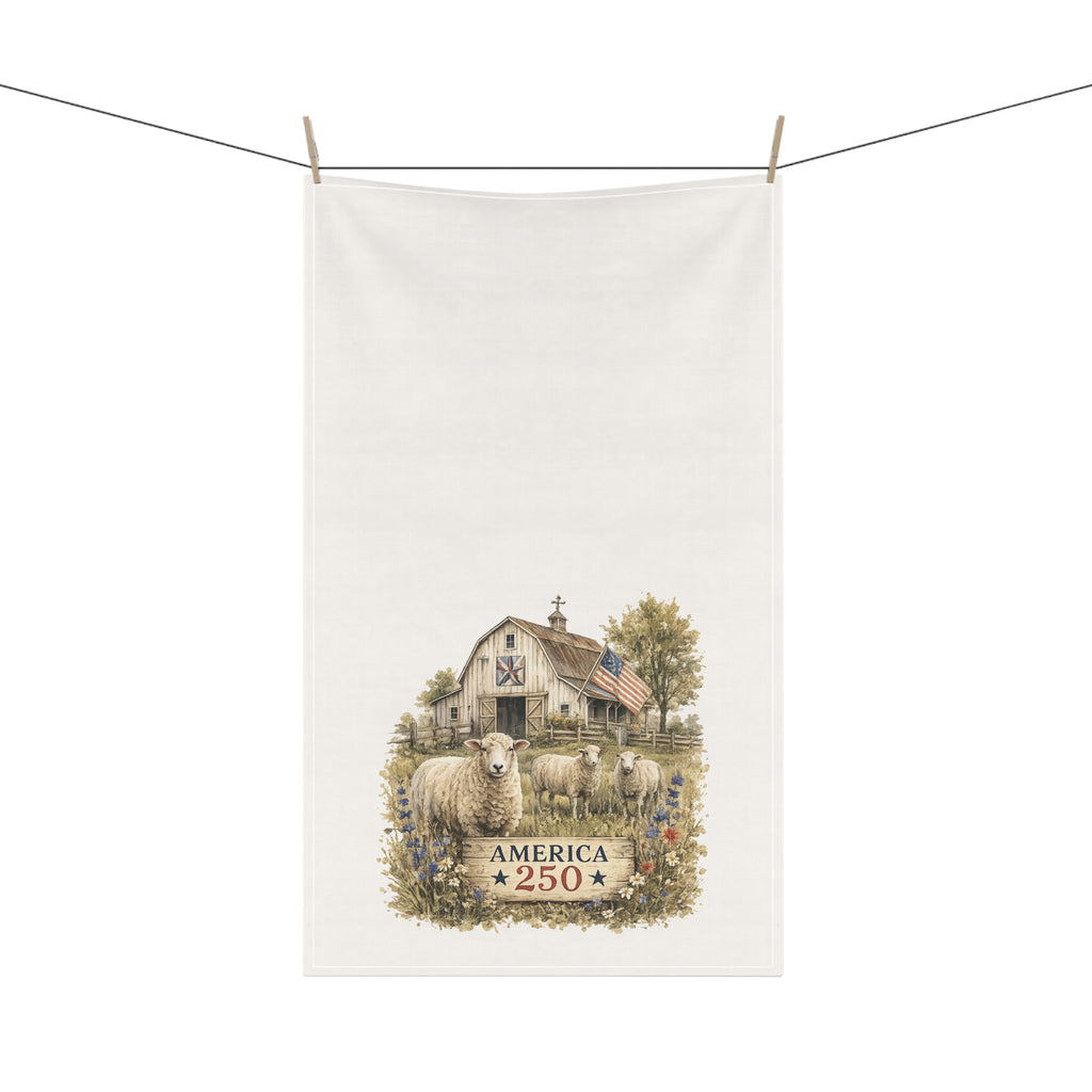 America 250 Barn Sheep Tea Towel | Patriotic Farmhouse Kitchen