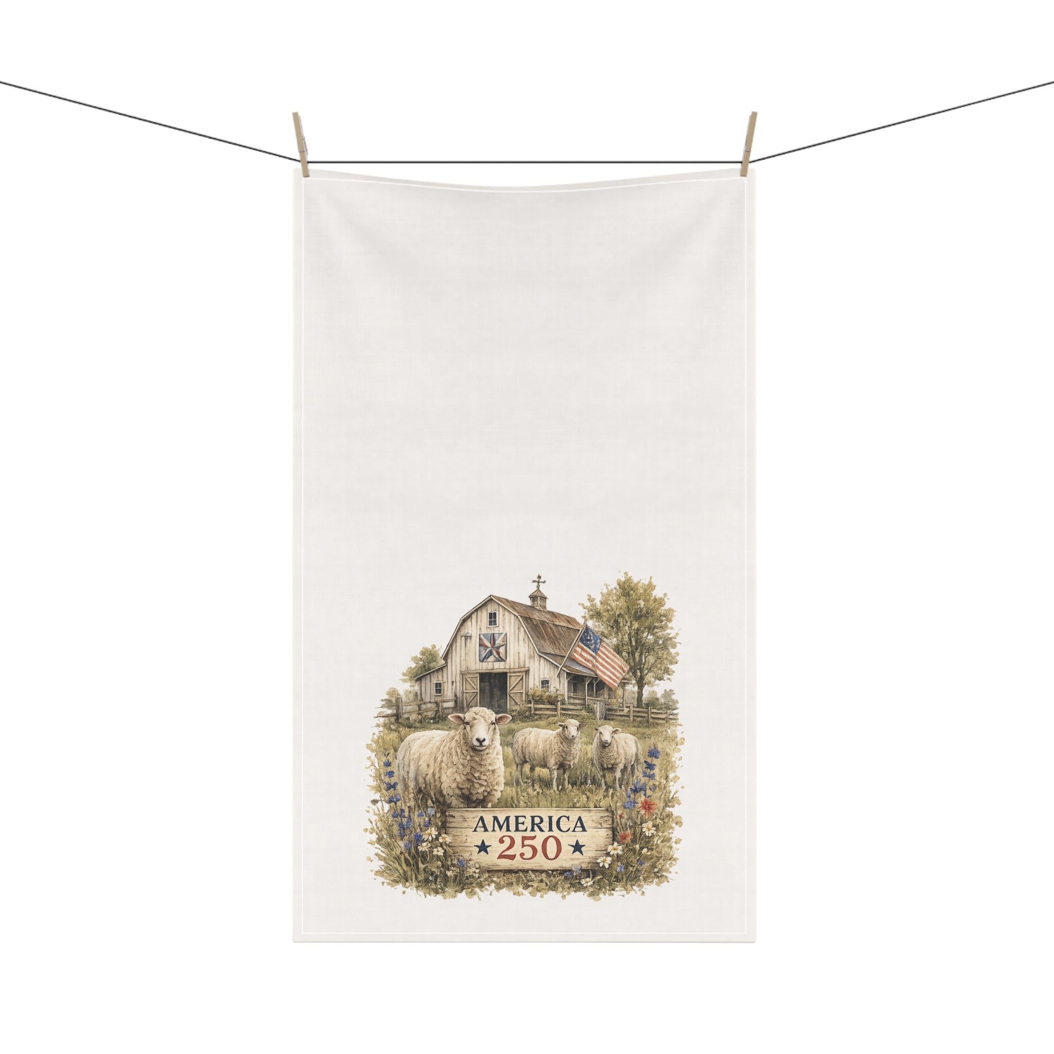America 250 Barn Sheep Tea Towel | Patriotic Farmhouse Kitchen