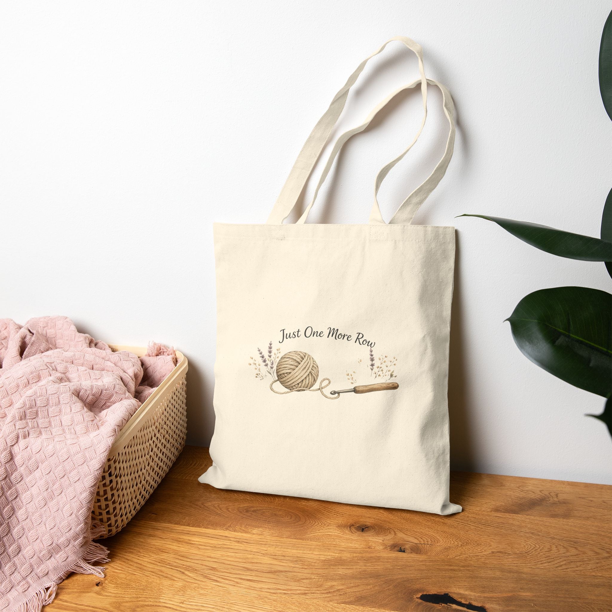 Just One More Row Crochet tote bag | Canvas Tote, Yarn and Hook Illustration