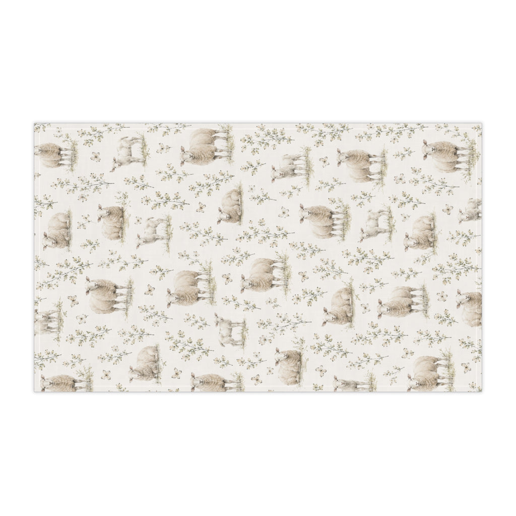 Sheep Meadow Tea Towel – Pencil Watercolor Farmhouse Kitchen Towel
