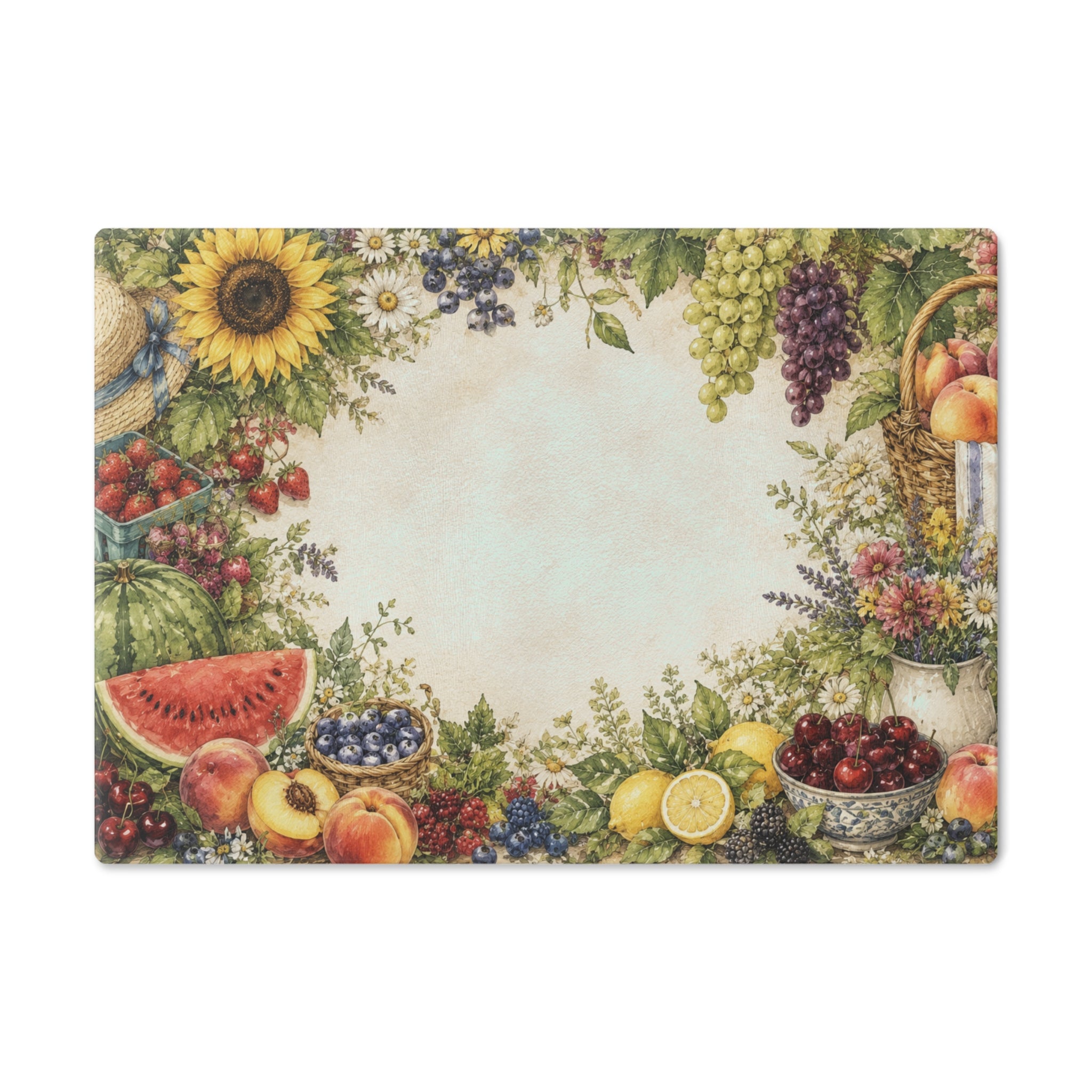 Sunflower and Fruit Cutting Board | Vintage Fruit Kitchen Decor