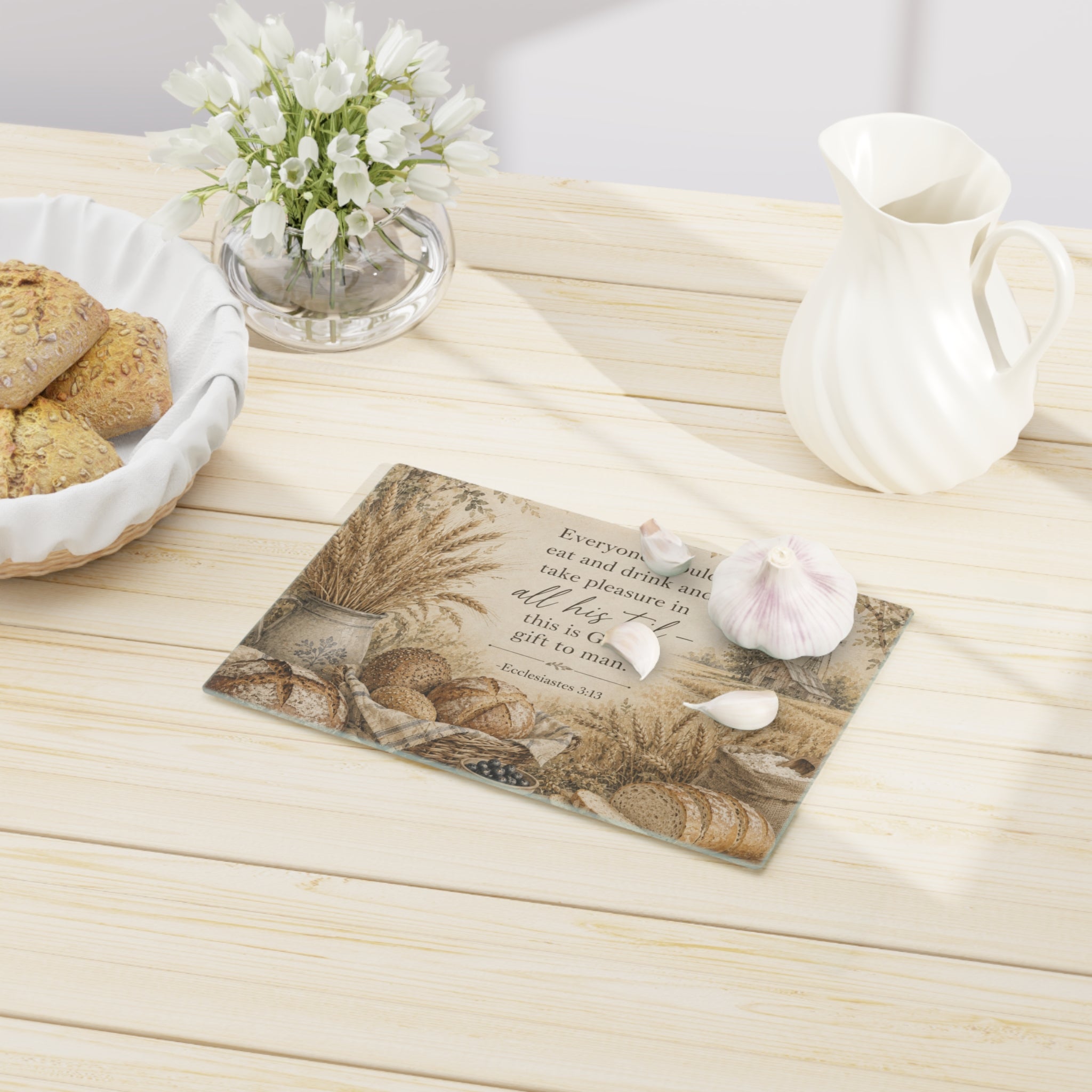 Rustic Bread & Harvest Cutting Board — Ecclesiastes 3:13 Scripture