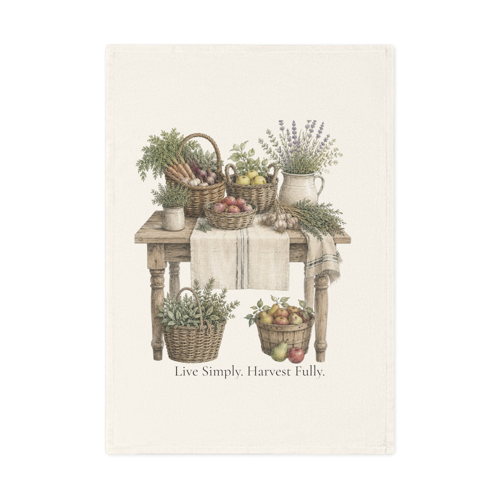 Live Simply Harvest Fully Cotton Tea Towel | Farmhouse Harvest Kitchen Decor