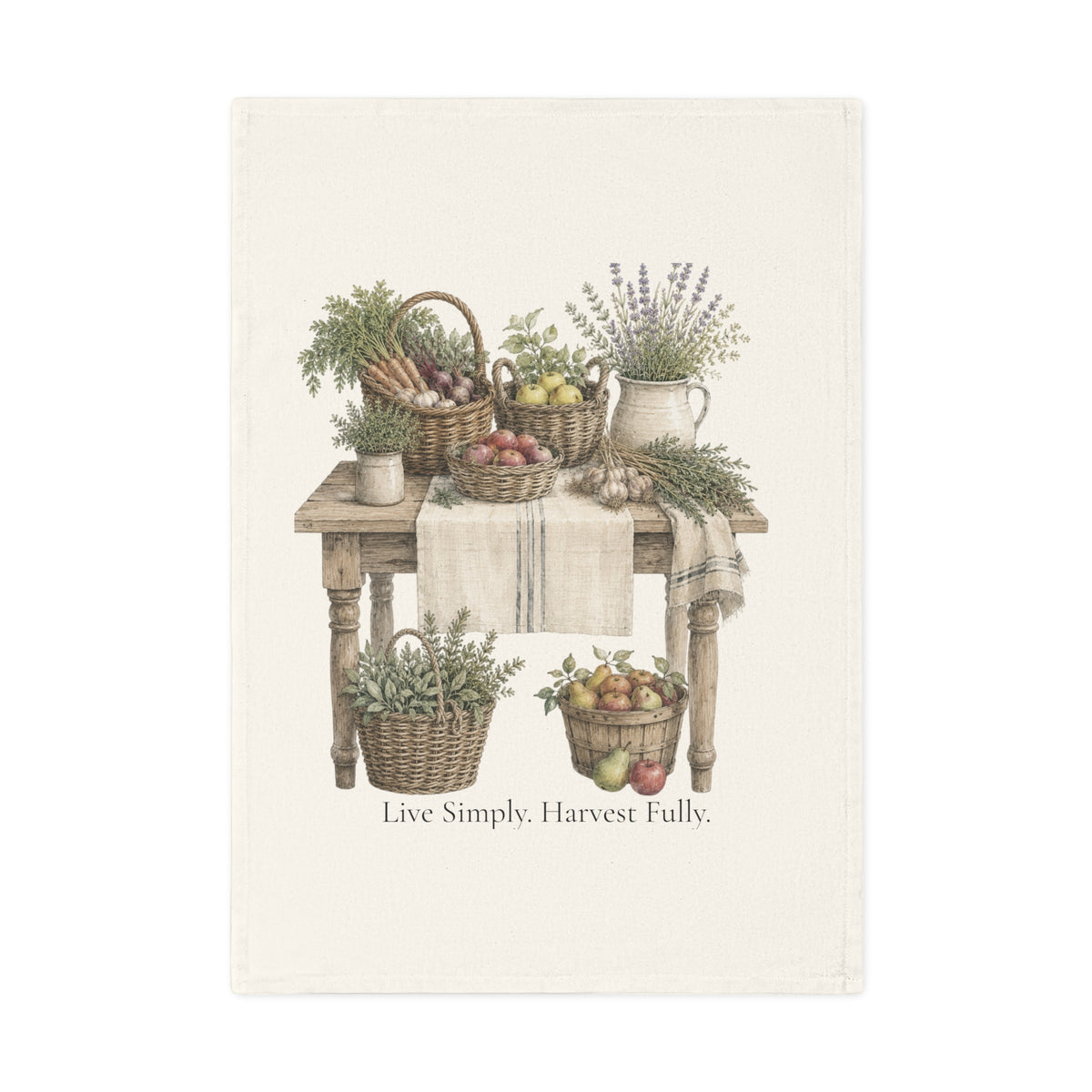 Live Simply Harvest Fully Cotton Tea Towel | Farmhouse Harvest Kitchen Decor