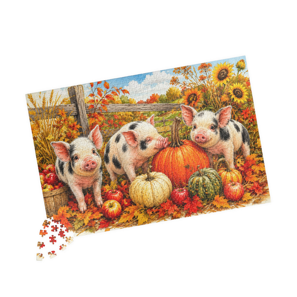 Harvest Piglets Jigsaw Puzzle | Cozy Autumn Farm Puzzle