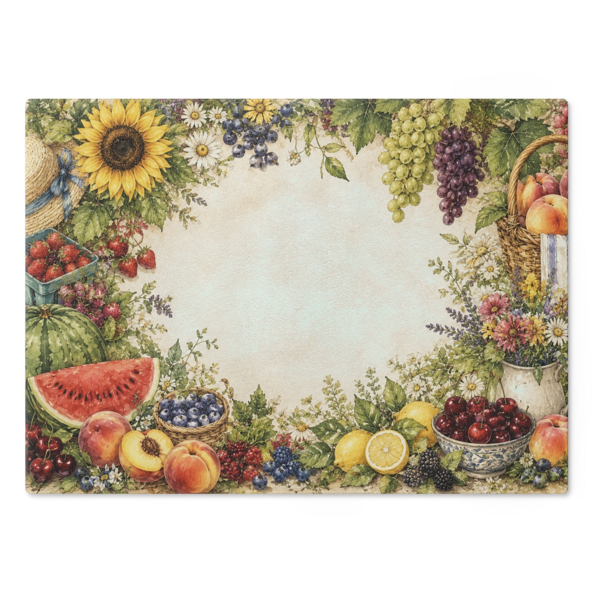Sunflower and Fruit Cutting Board | Vintage Fruit Kitchen Decor