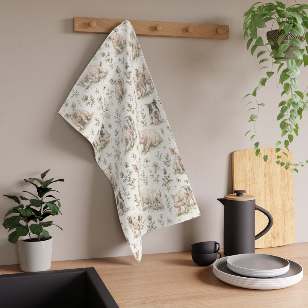 Piglet Pattern Cotton Tea Towel — Farmhouse Kitchen Decor