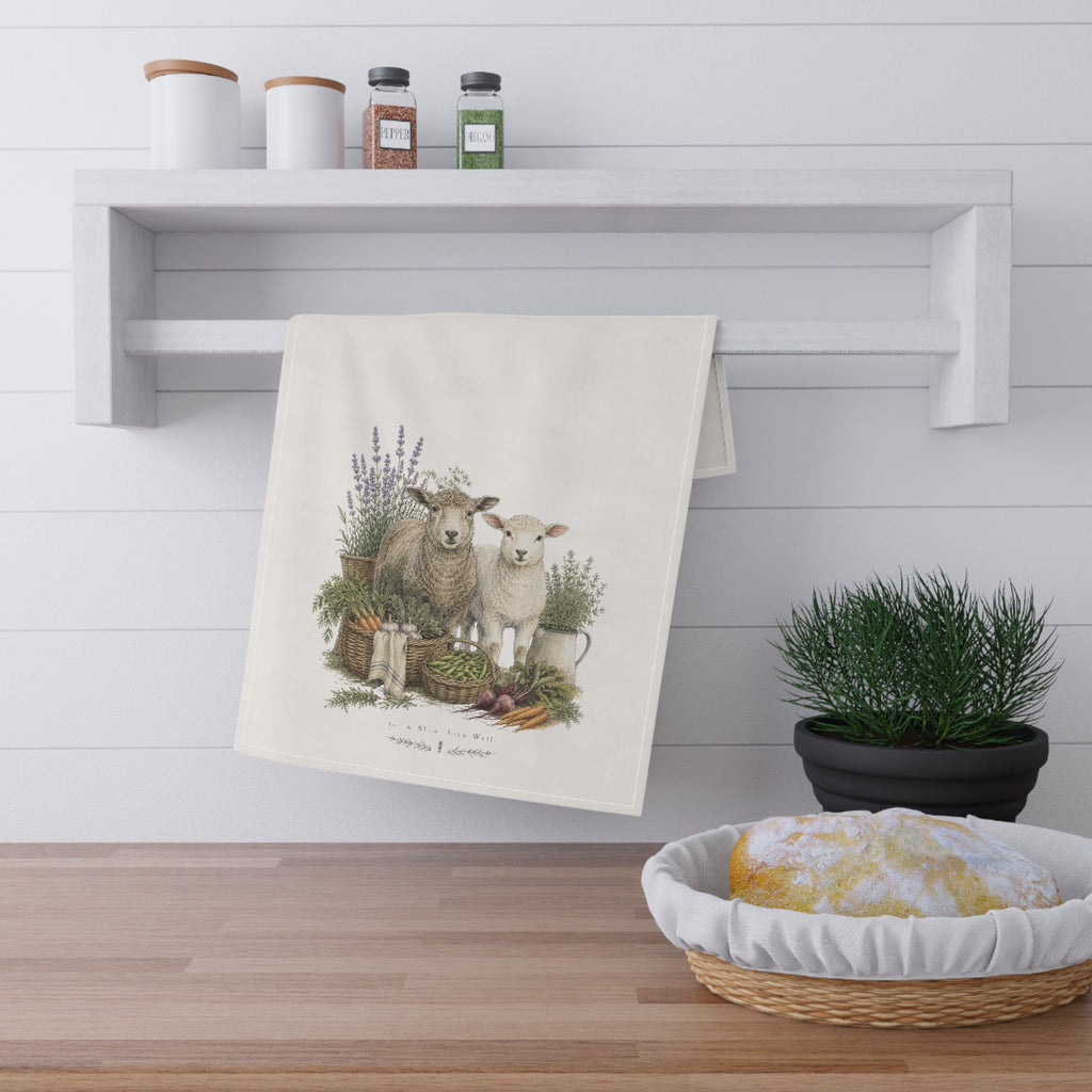 Vintage Farmhouse Lamb Tea Towel | Garden Harvest Kitchen Towel