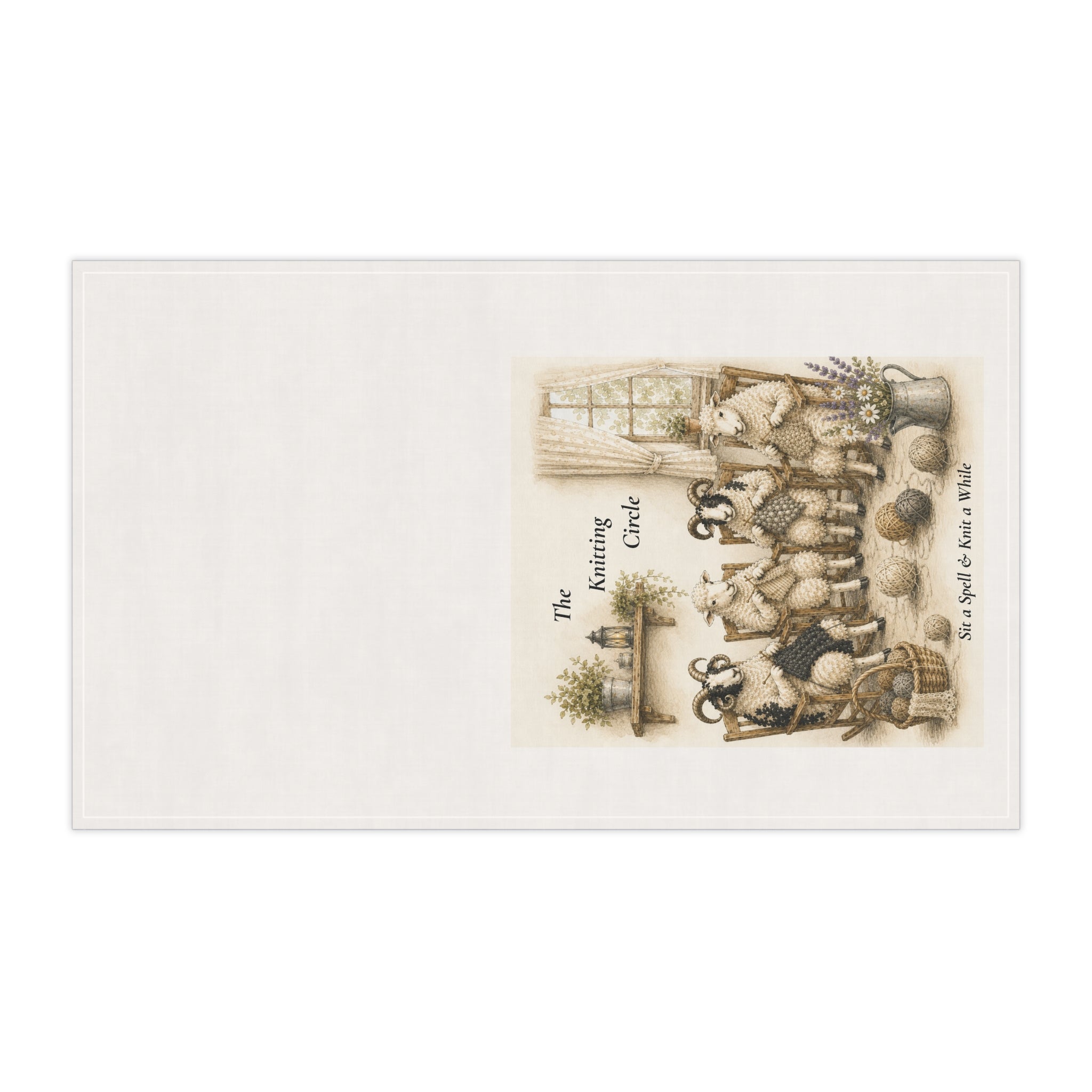 The Knitting Circle Tea Towel | Sheep Knitting Illustration