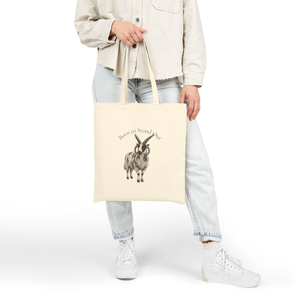 Born to Stand Out Jacob Sheep Cotton Tote Bag | Farmhouse Market Tote | Four-Horn Sheep Gift | Fiber Artist & Homestead Tote