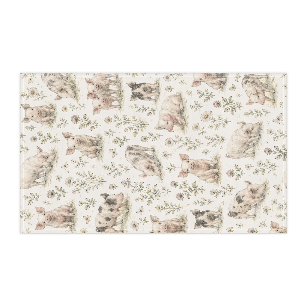 Piglet Pattern Cotton Tea Towel — Farmhouse Kitchen Decor