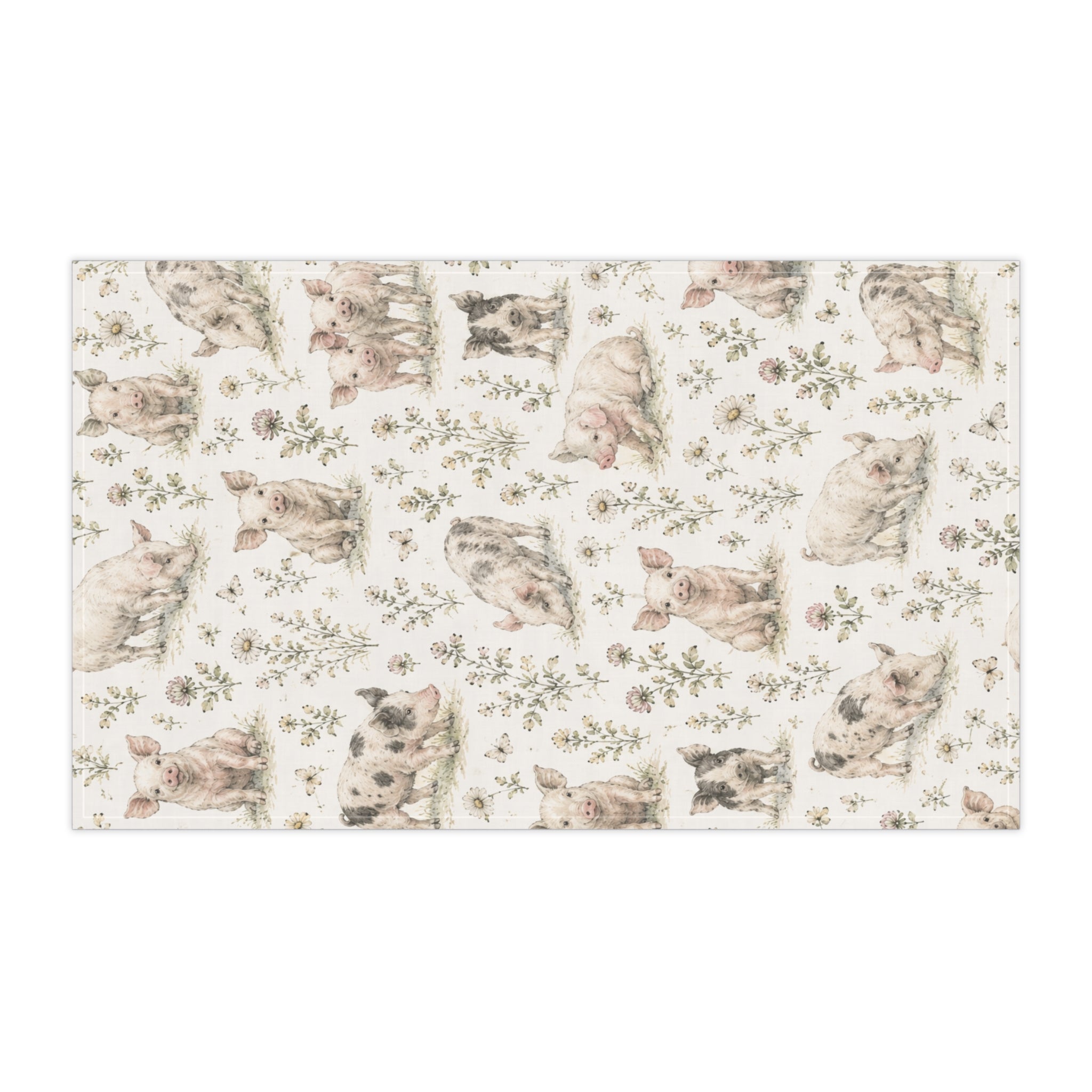 Piglet Pattern Cotton Tea Towel — Farmhouse Kitchen Decor