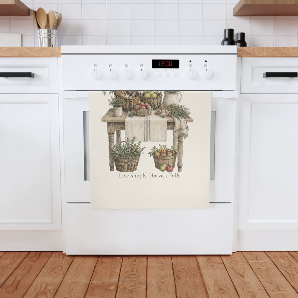Live Simply Harvest Fully Cotton Tea Towel | Farmhouse Harvest Kitchen Decor