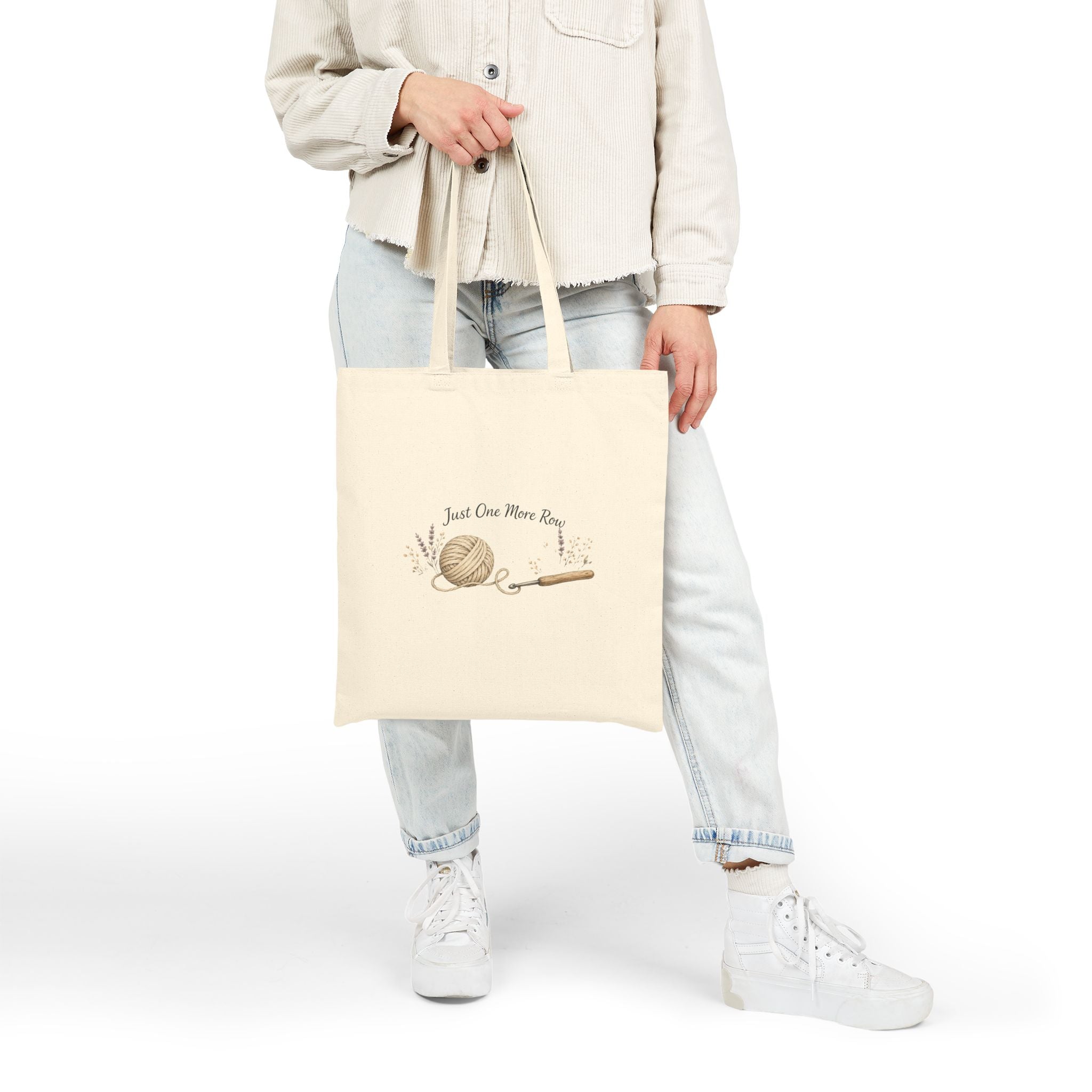 Just One More Row Crochet tote bag | Canvas Tote, Yarn and Hook Illustration