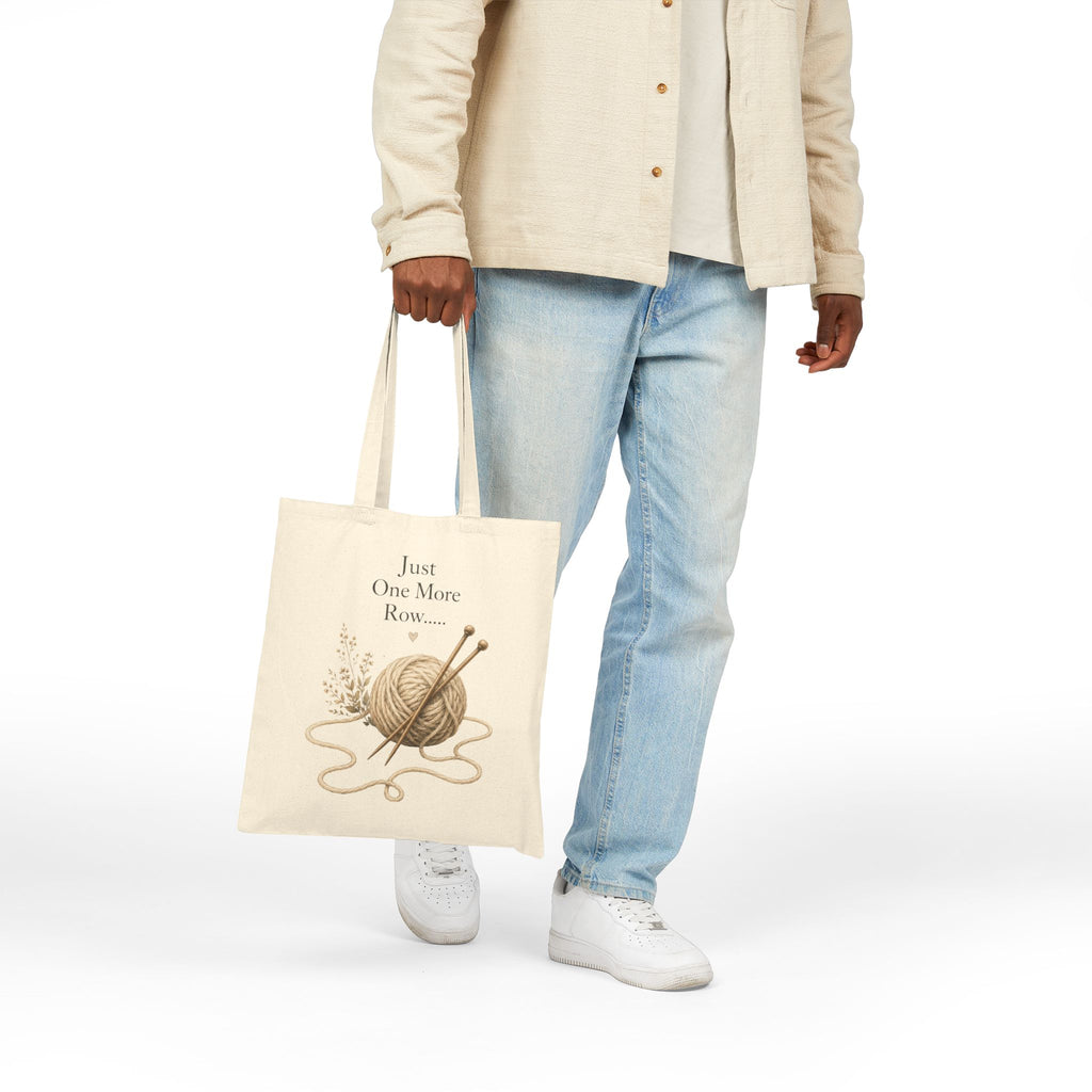 Just One More Row Knitting Tote Bag | Yarn Ball, Knitting Needles