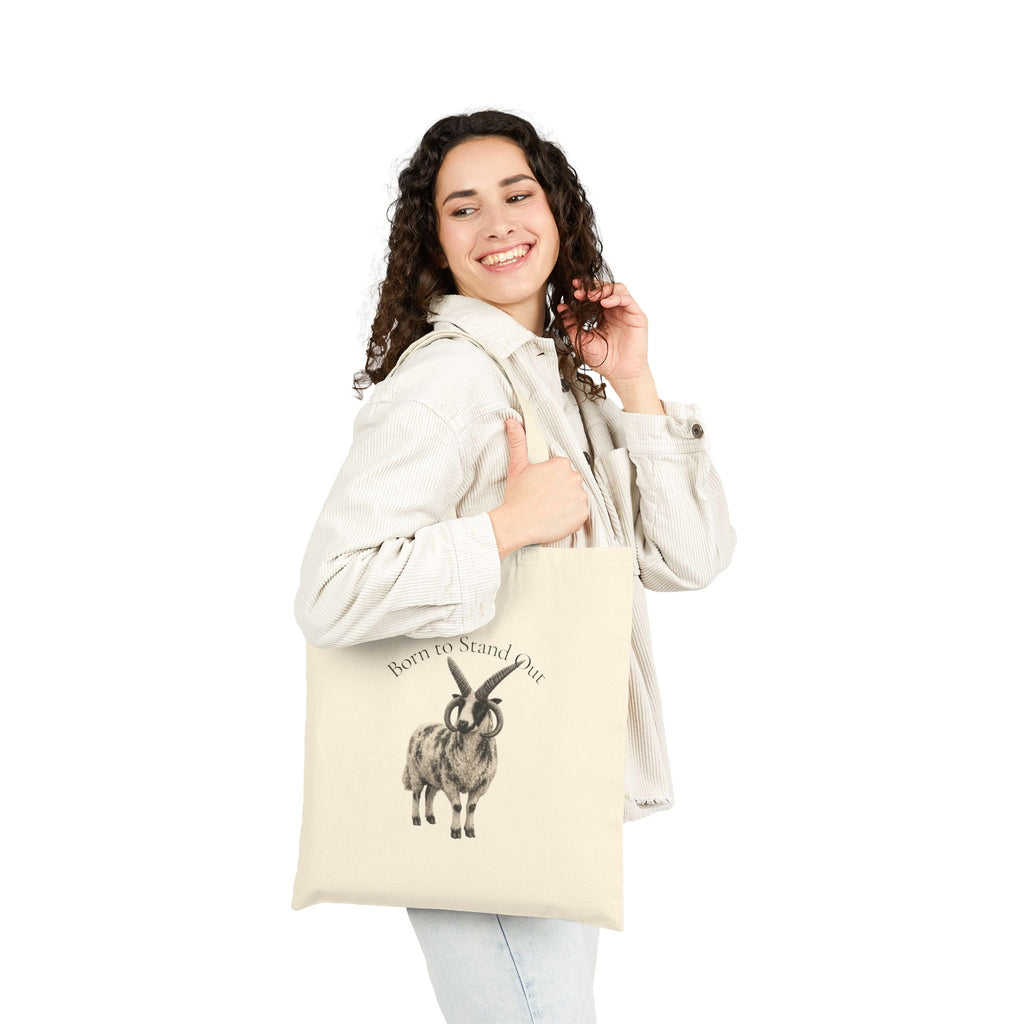 Born to Stand Out Jacob Sheep Cotton Tote Bag | Farmhouse Market Tote | Four-Horn Sheep Gift | Fiber Artist & Homestead Tote