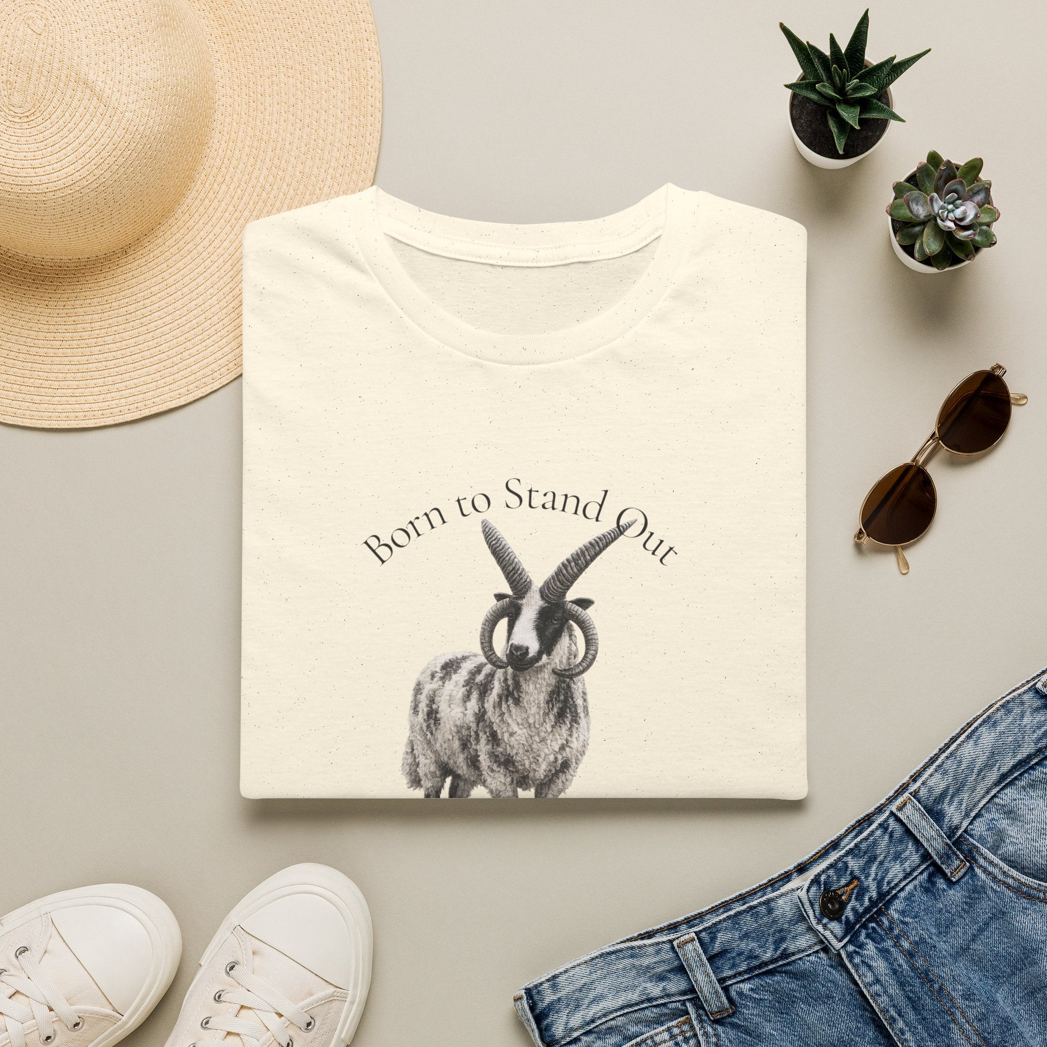 Born to Stand Out Jacob Sheep T-Shirt | 100% Cotton Farmhouse Graphic Tee | Four-Horn Sheep Shirt |