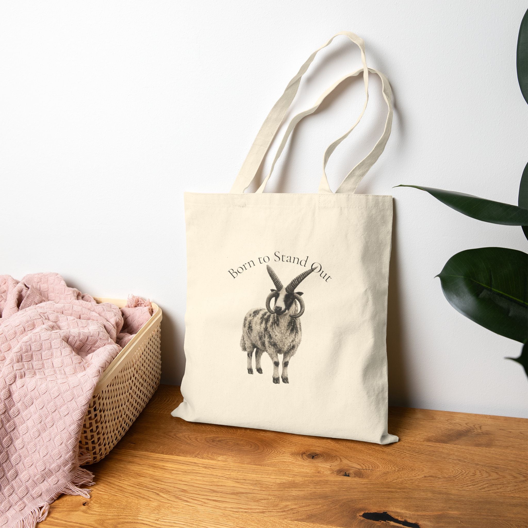 Born to Stand Out Jacob Sheep Cotton Tote Bag | Farmhouse Market Tote | Four-Horn Sheep Gift | Fiber Artist & Homestead Tote
