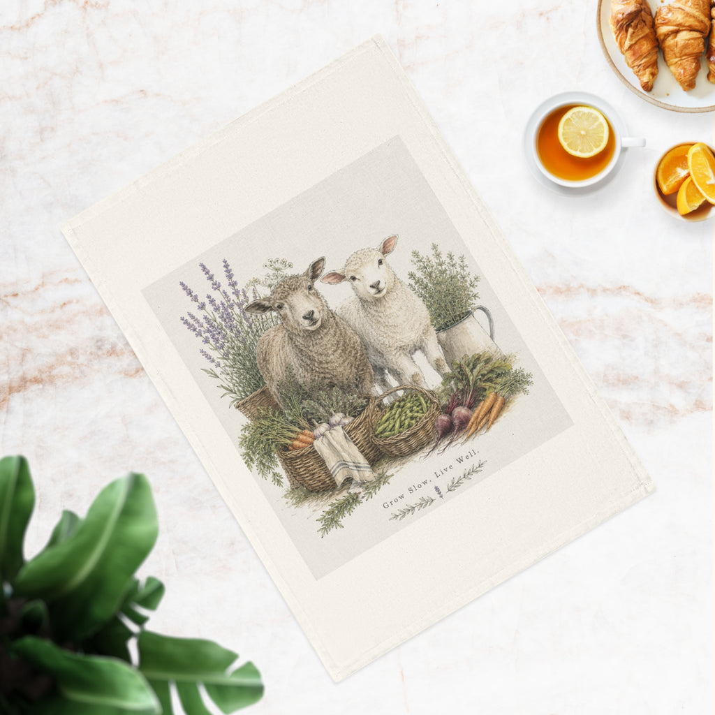 Farmhouse Sheep Cotton Tea Towel | Rustic Kitchen Linen