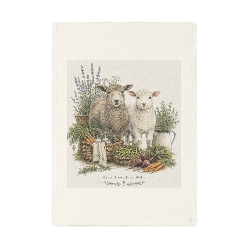 Farmhouse Sheep Cotton Tea Towel | Rustic Kitchen Linen