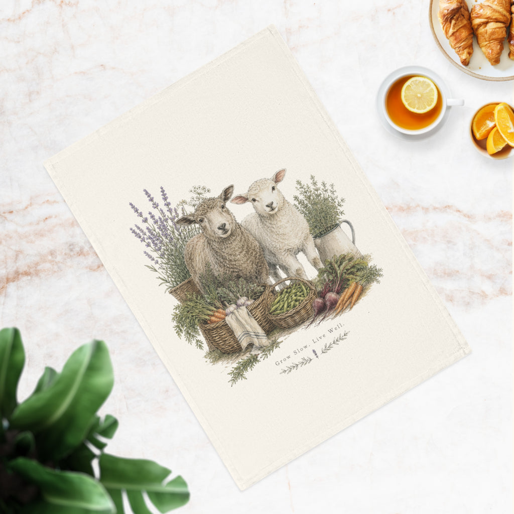 Farmhouse Sheep Cotton Tea Towel | Rustic Kitchen Linen
