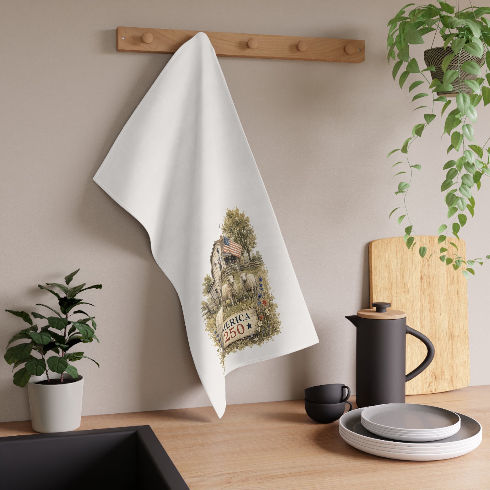 America 250 Barn Sheep Tea Towel | Patriotic Farmhouse Kitchen
