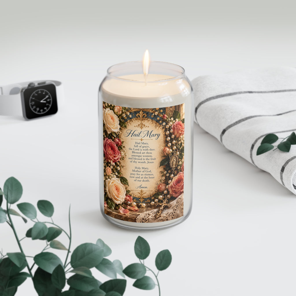 Hail Mary Prayer Soy Candle — 13.75oz Floral Devotional Candle