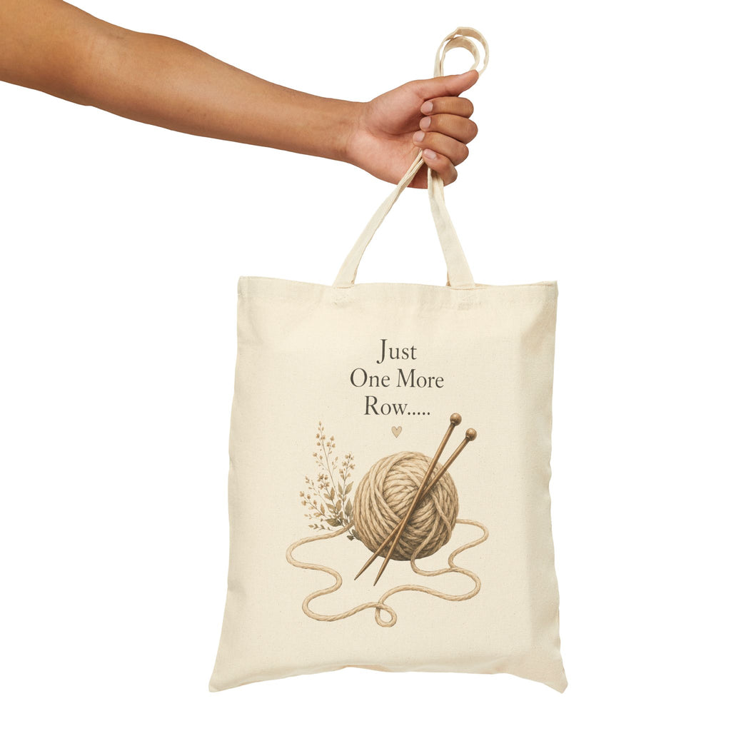 Just One More Row Knitting Tote Bag | Yarn Ball, Knitting Needles