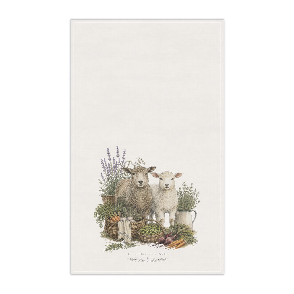 Vintage Farmhouse Lamb Tea Towel | Garden Harvest Kitchen Towel