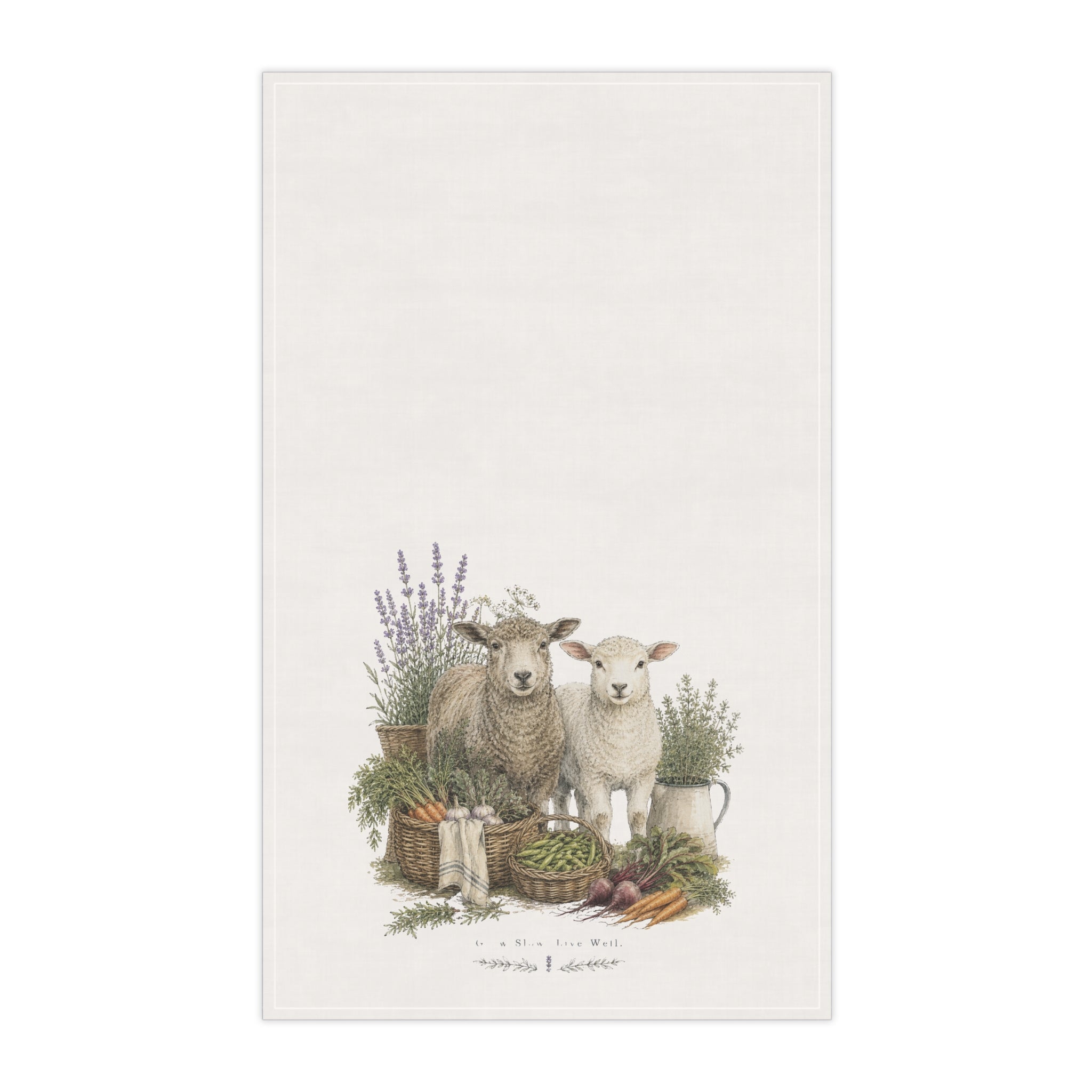 Vintage Farmhouse Lamb Tea Towel | Garden Harvest Kitchen Towel