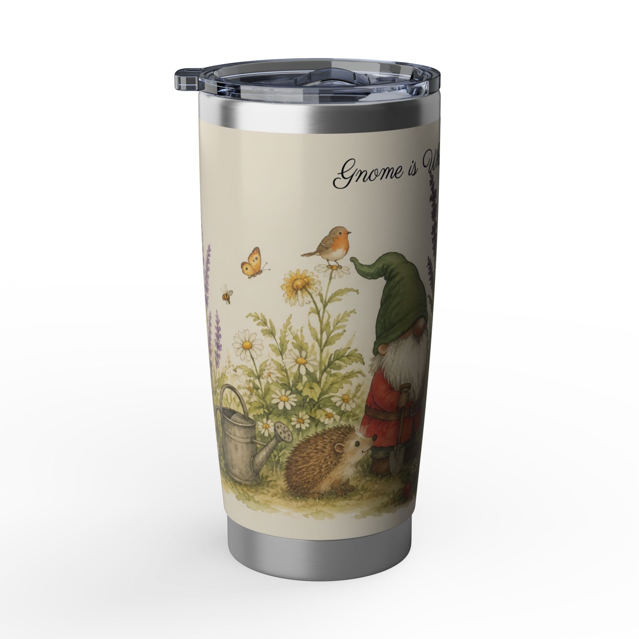 Gnome Is Where the Garden Is Tumbler – Whimsical Garden Gnome Travel Cup