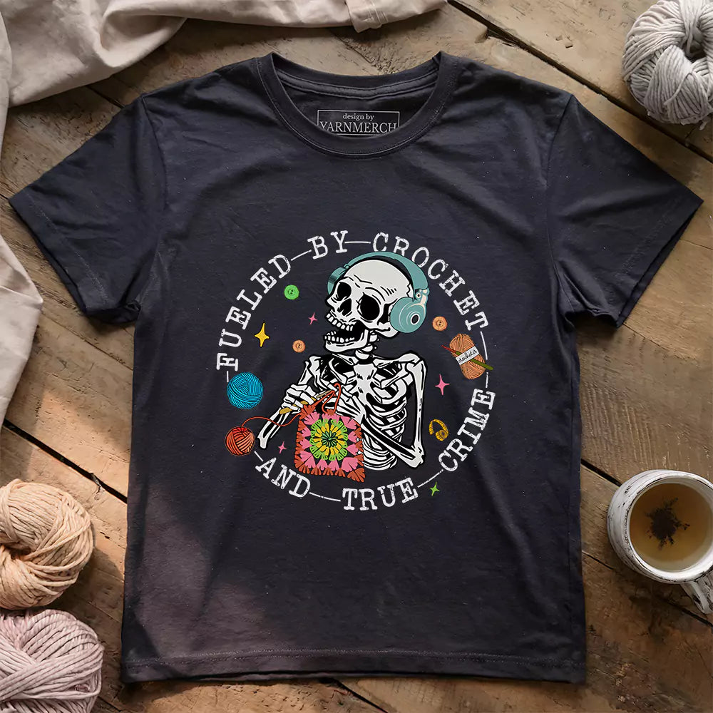 Crochet & True Crime Funny T-Shirt – Gift for Crocheters & Podcast Lovers