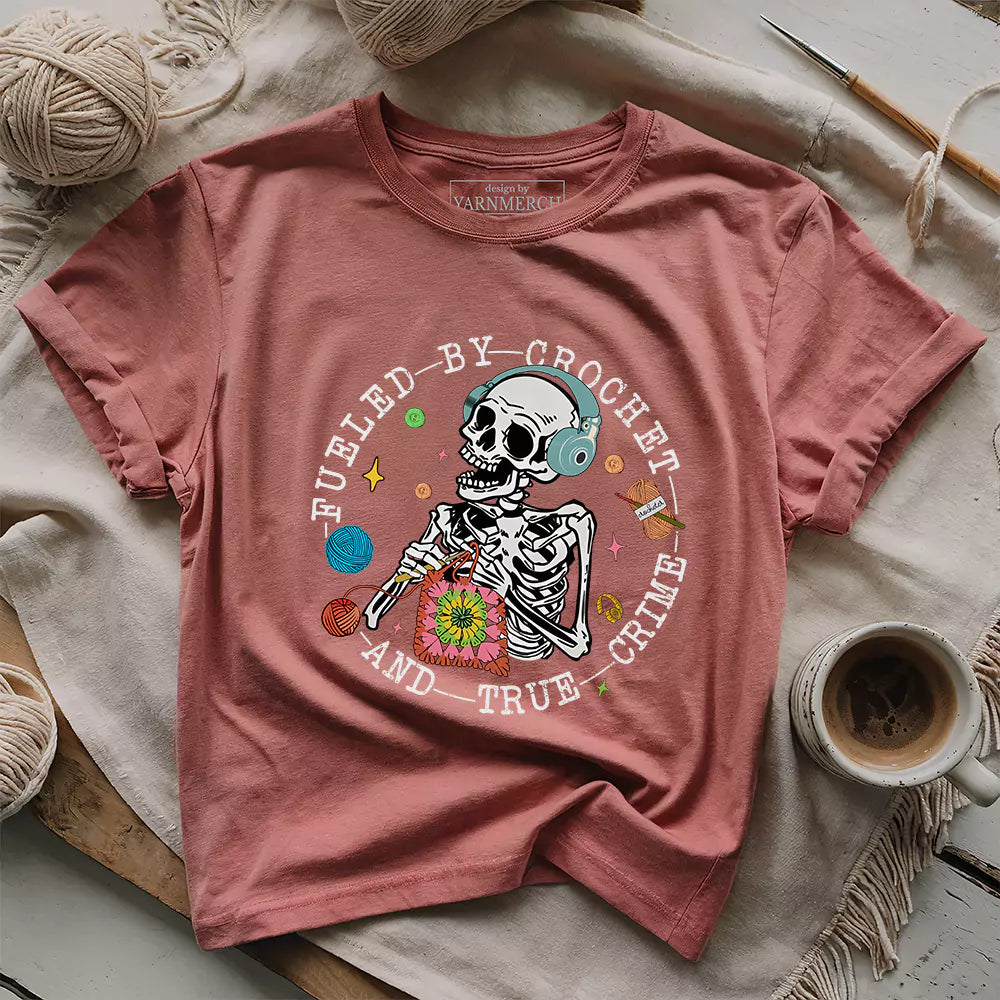 Crochet & True Crime Funny T-Shirt – Gift for Crocheters & Podcast Lovers