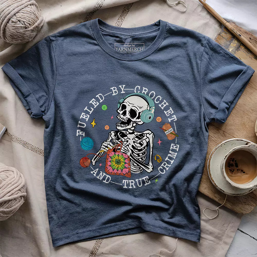 Crochet & True Crime Funny T-Shirt – Gift for Crocheters & Podcast Lovers