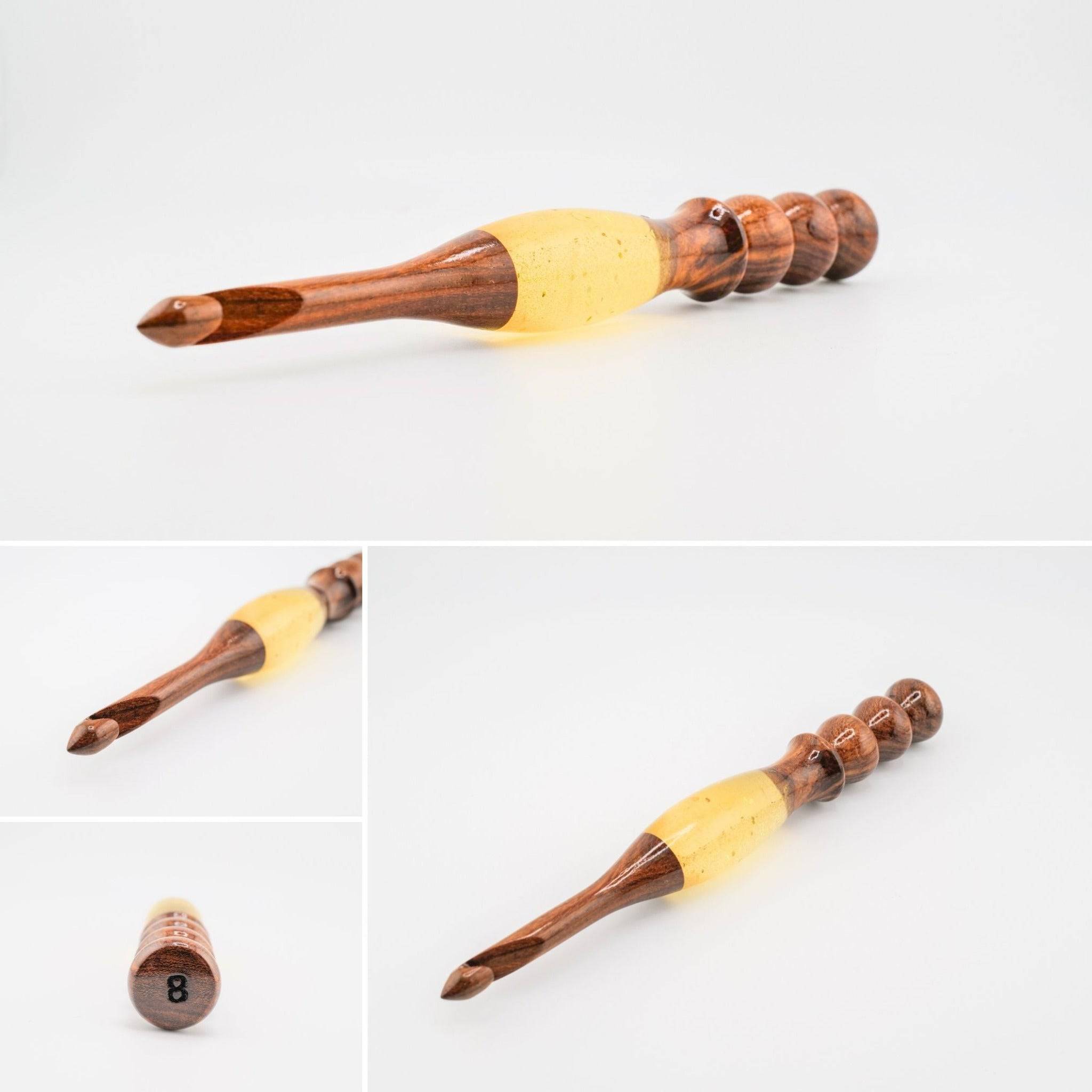 Sparkle Rosewood Ergonomic Crochet Hook – Handcrafted Wood Hook for Crocheters