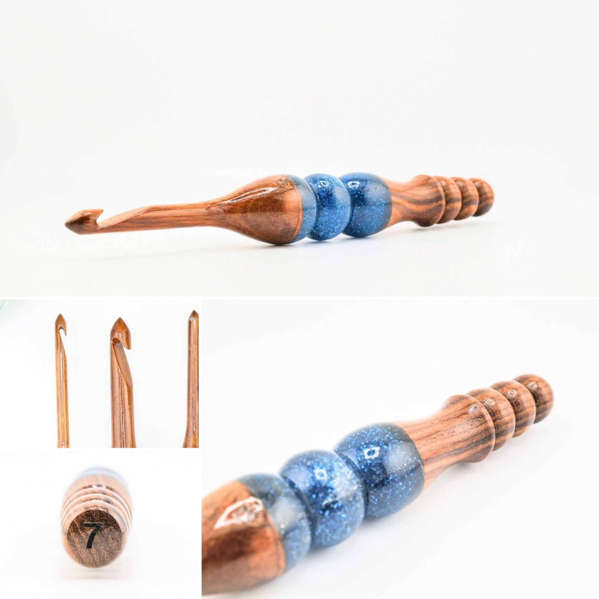 Sparkle Rosewood Ergonomic Crochet Hook – Handcrafted Wood Hook for Crocheters